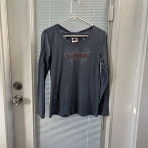 Harley-Davidson Blue-Gray Long Sleeve Tee with Graphic Design